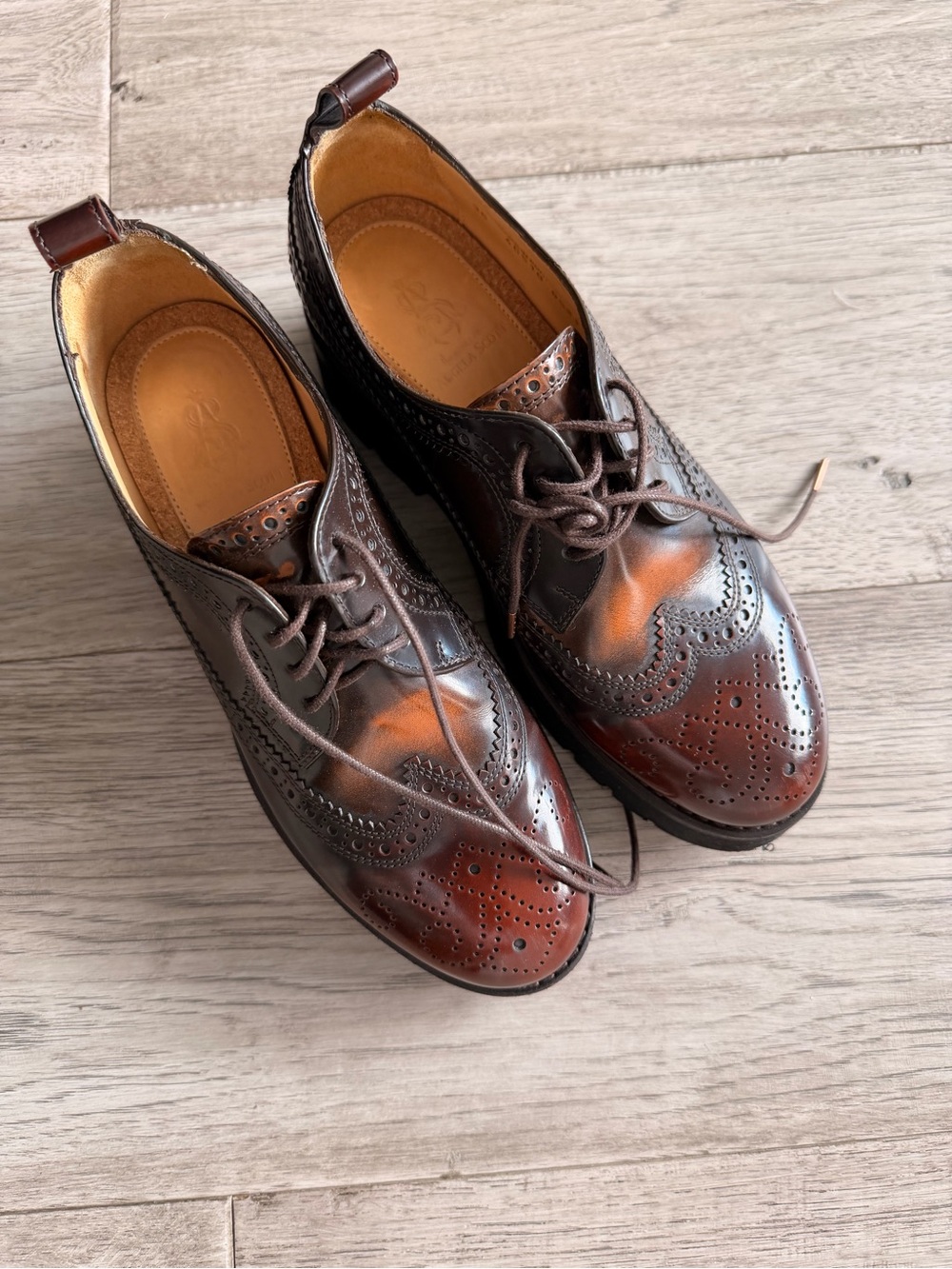 The Office of Angela Scott women’s  Burnished Brown Wingtip Oxfords